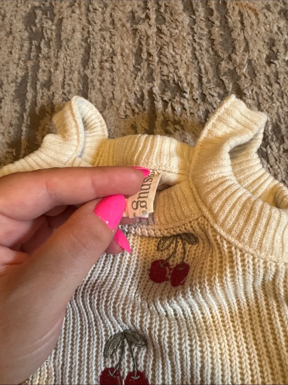 Cream Knit Cherry Tank and Ruffle Shorts Set - Kids 6-9 month